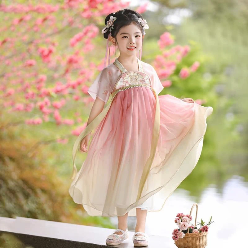 汉服女童夏季2025新款儿童古风高端超仙国风连衣裙女孩飘逸表演服