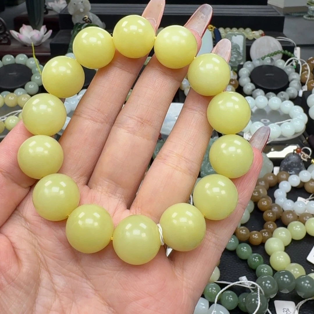 和田玉未镶嵌手链和田玉新疆若羌鸡油黄蓝卡16