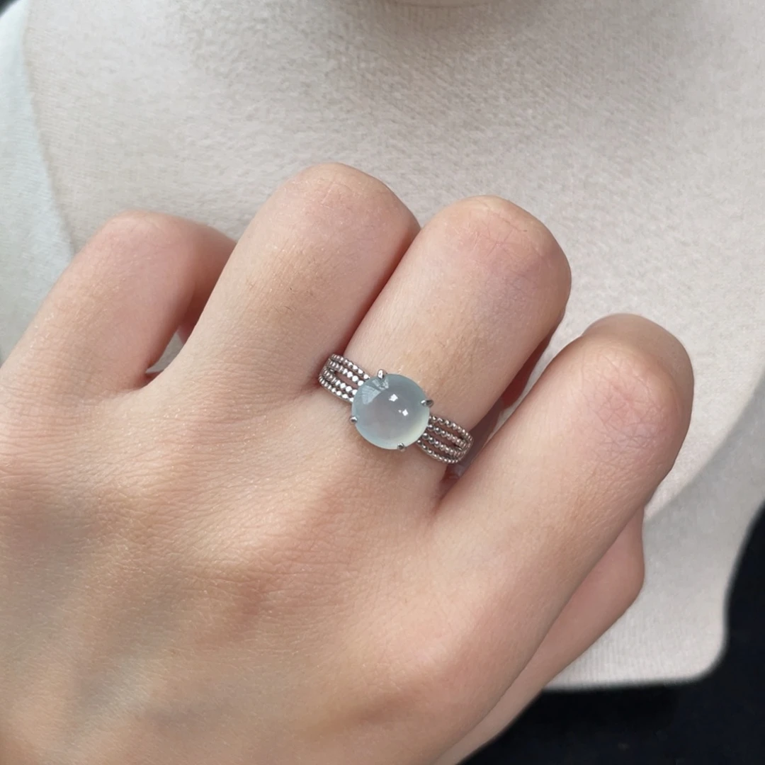 翡翠戒指银S925镶嵌24558