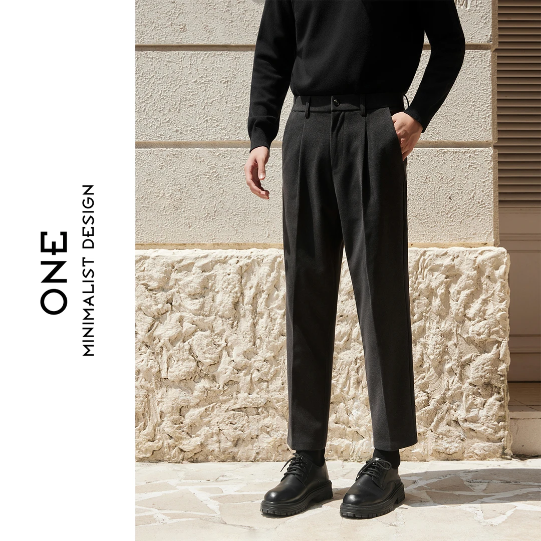 秋冬新款型男士毛呢裤直筒休闲裤加绒保暖显瘦抗皱免烫九分裤男