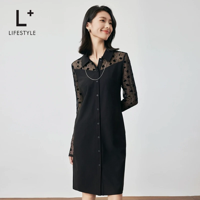 【谷邦L+lifestyle】网纱提花拼接连衣裙 LG3141661