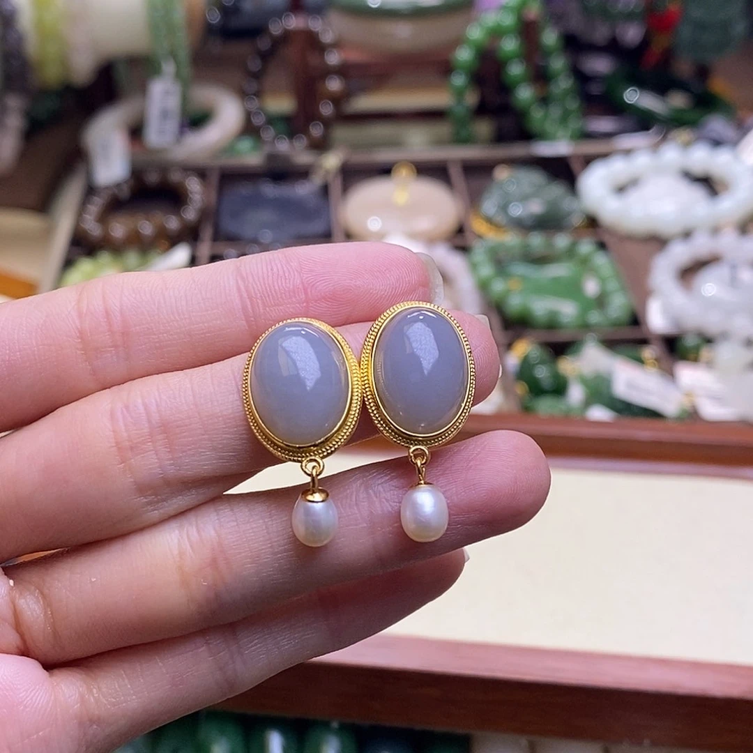 未镶嵌和田玉耳饰烟紫耳钉