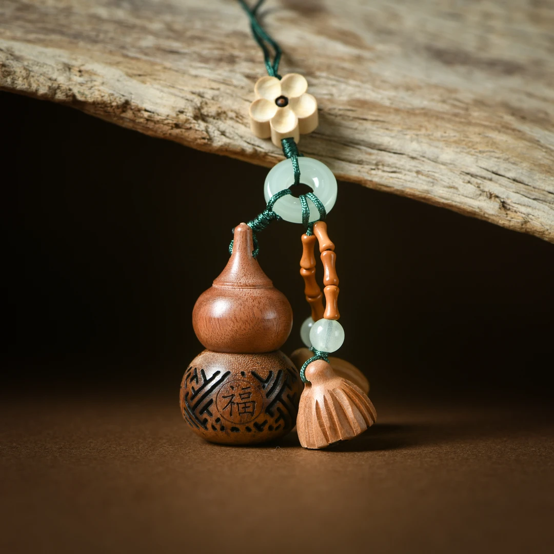 缅甸花梨精雕镂空葫芦香囊挂饰手机挂件+印度老山檀香手工蜜丸