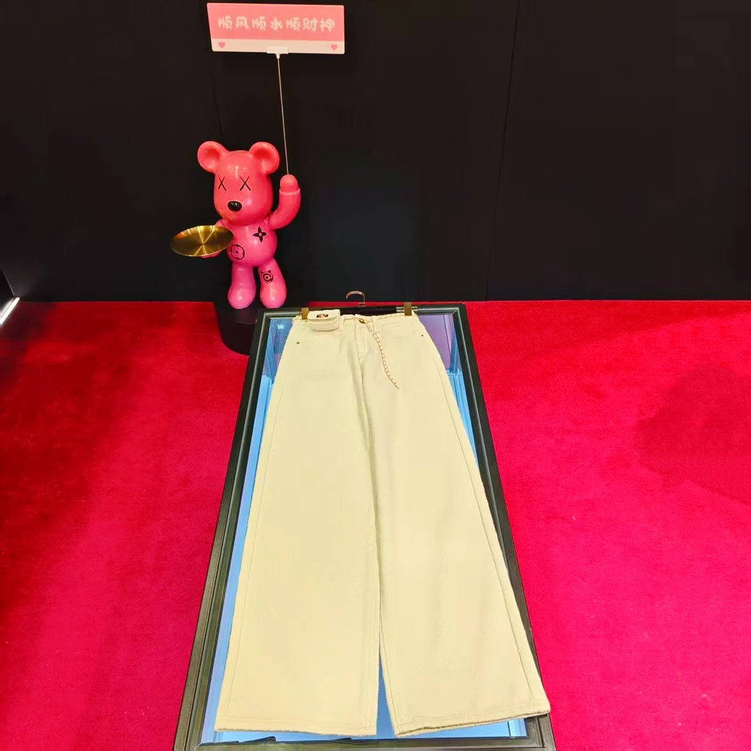 349 新款高腰时尚白色牛仔裤牛仔长裤休闲裤轻奢百搭宽松