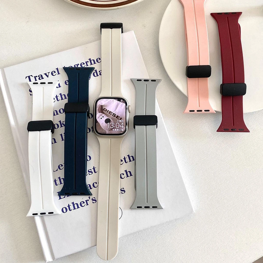 磁吸折叠扣适用applewatch苹果手表iwatch表带s8创意硅胶透气夏41