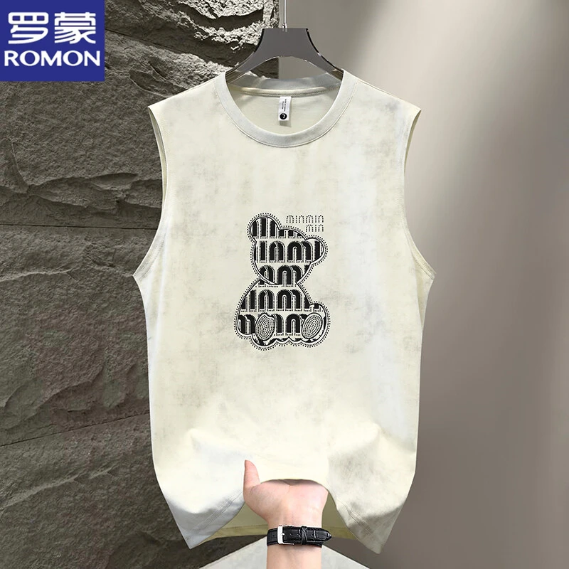 罗蒙夏季薄款男士潮流无袖上衣中青年时尚百搭宽松透气圆领背心男