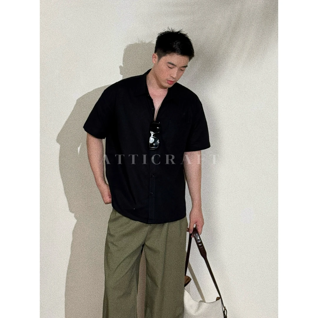 AttiCraft【棉麻短袖衬衫】松弛感麻感衬衫极简宽松老钱风上衣男25