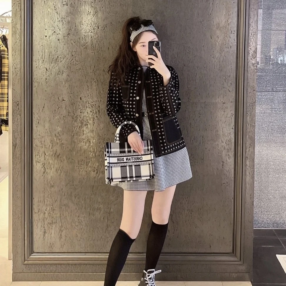 未使用 DIOR/迪奥 002018 金属网眼单排扣长袖牛仔外套 38码
