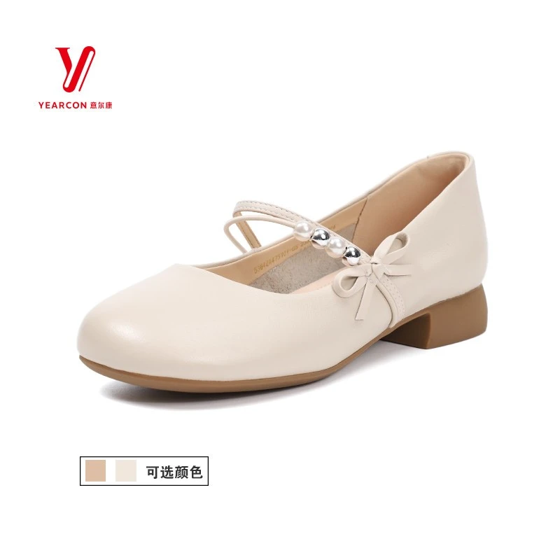 意尔康专柜25女士单鞋舒适立跟玛丽珍蝴蝶结新中式气质搭裙子女鞋