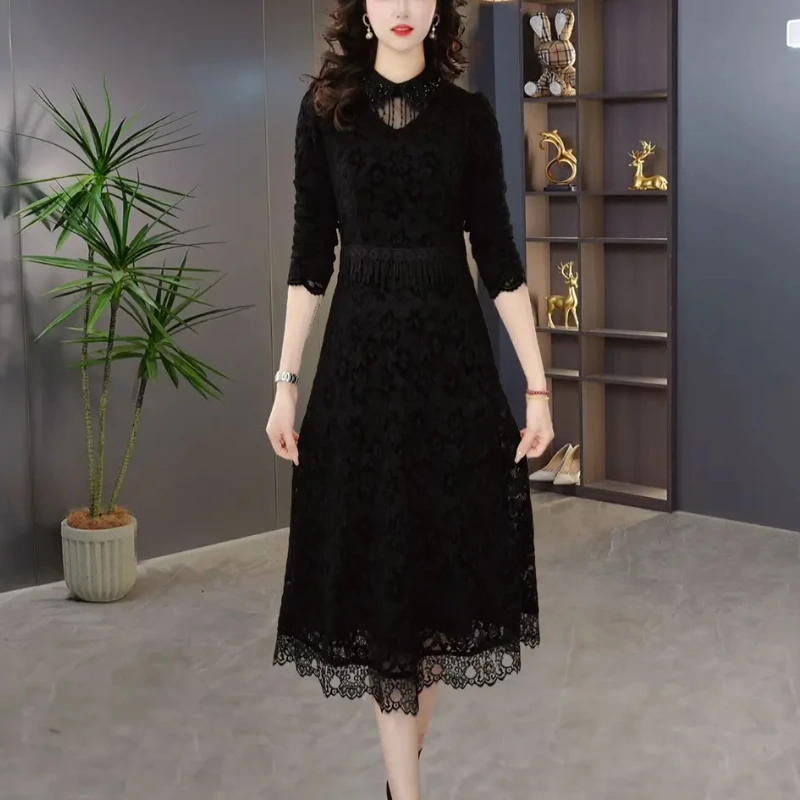 【连衣裙】启慕2025春季时尚气质收腰显瘦加绒加厚长袖连衣裙M-4XL