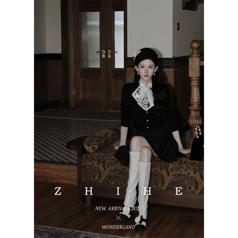 无艳一禾【温莎公爵】法式静奢设计感领子+绵羊毛针织衫+莱赛尔半裙