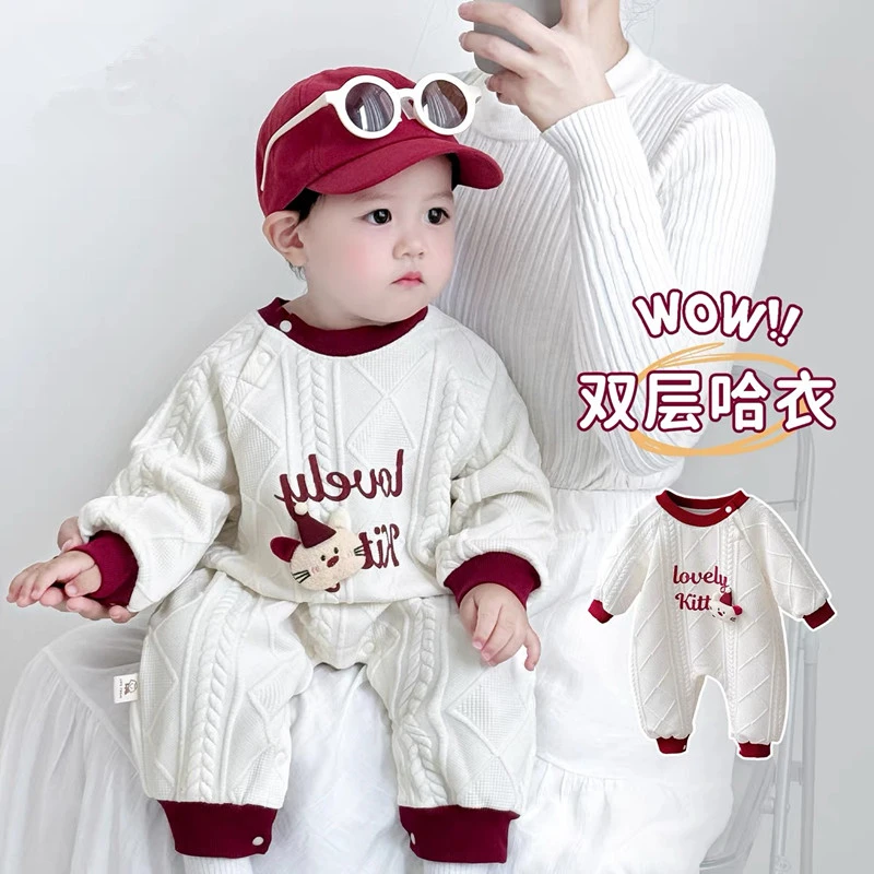 婴儿秋装连体衣韩版婴幼儿卫衣哈衣宝宝超萌衣服小月龄男宝外出服