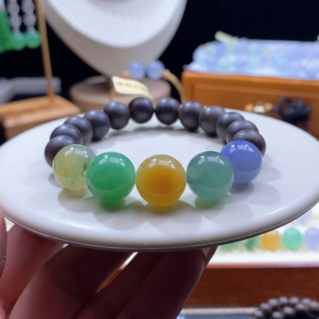 翡翠未镶嵌手串浓彩色手串