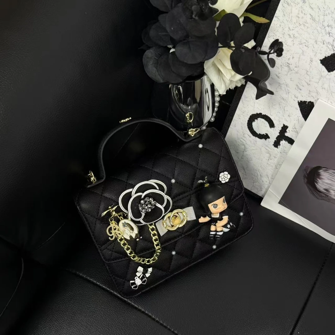 原创手工设计潮玩娃包 韩系轻奢小众设计黑色鱼子酱mini双肩包