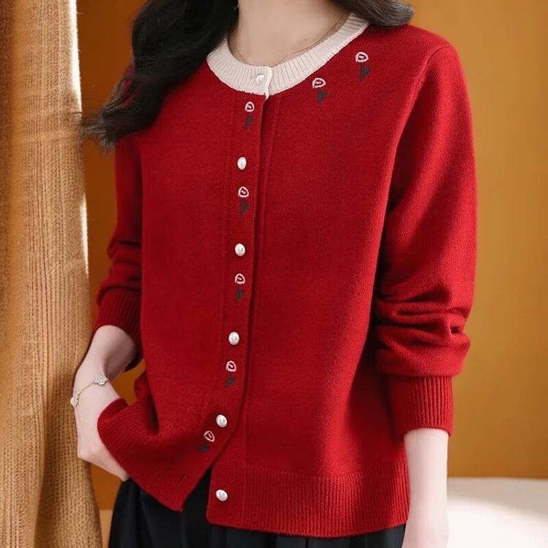 新年红色毛衣小香风针织打底衫女春秋显瘦今年流行漂亮毛衣上衣