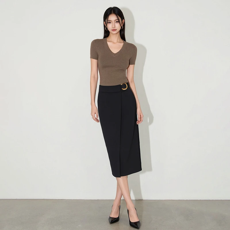 设计师优雅气质中长款半身裙女春夏高腰显瘦不规则半裙HBZU651469