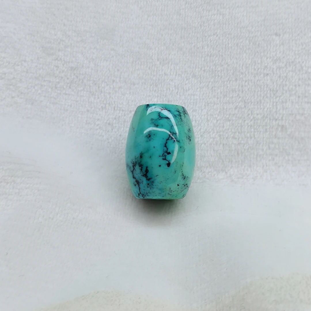 原矿高瓷蓝绿色水草纹桶珠 直径14.6MM对孔19.4MM 重6.8g