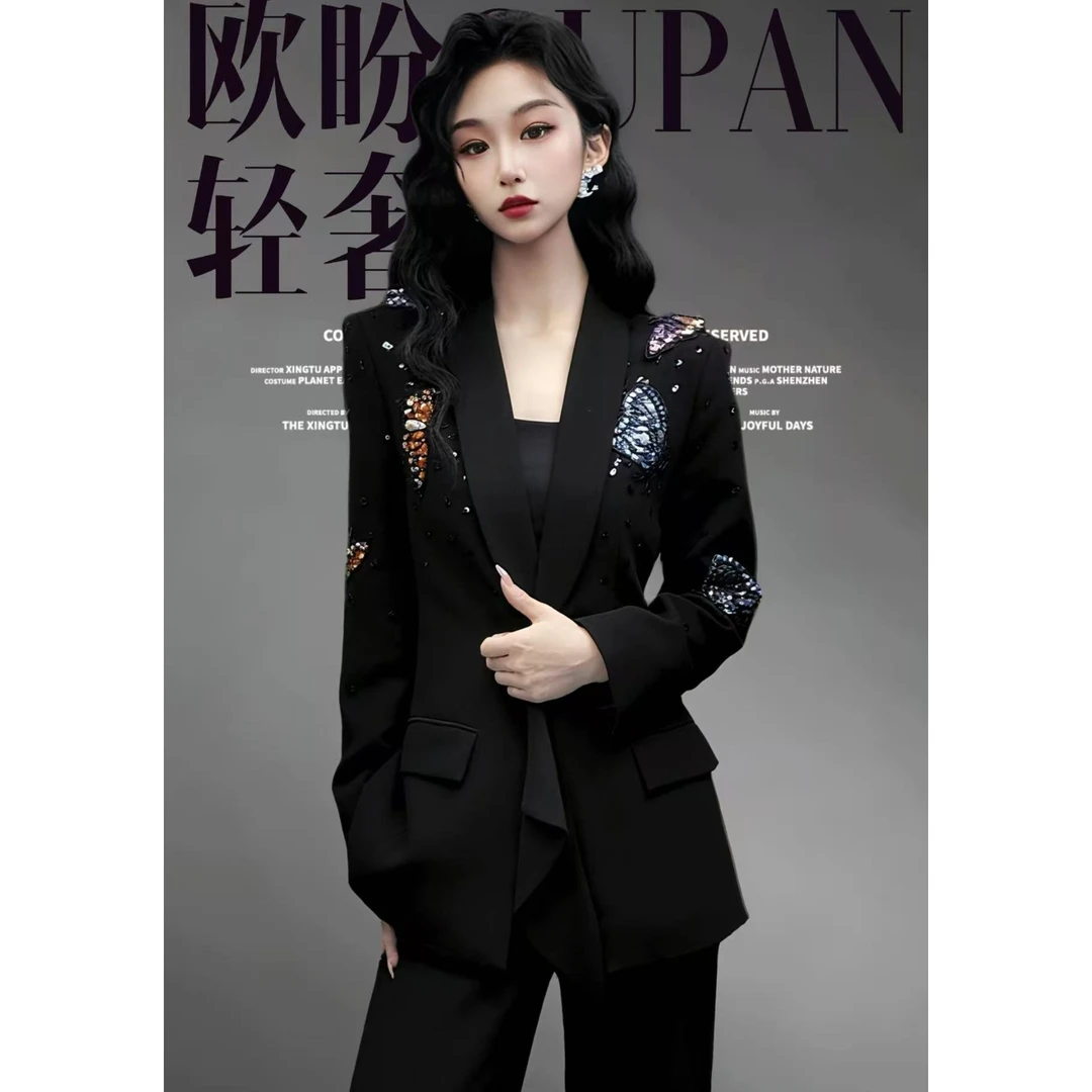 OUPAN 欧盼 深圳南油原创 秋冬新款轻奢西服外套阔腿裤两件套948