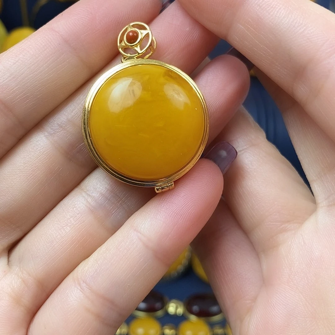 蜜蜡吊坠(不含链)银S925镀金镶嵌