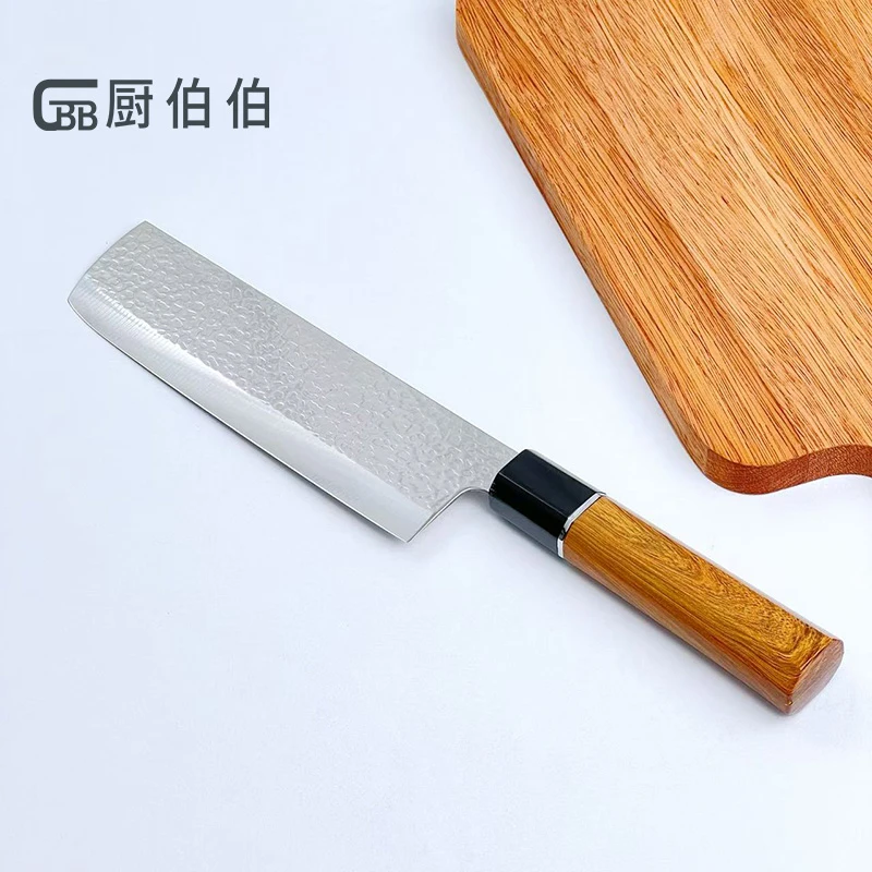 仿木柄料理刀 不锈钢日式锤纹料理刀西瓜刀
