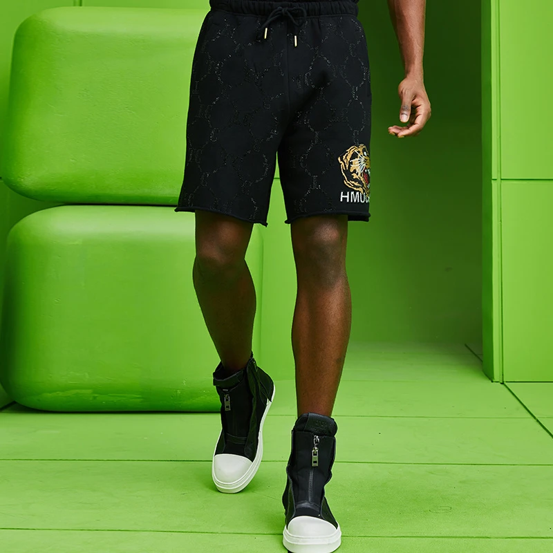 轻奢-TCH潮牌短裤烫钻豹子头字母春夏新款男女五分裤T69A216050