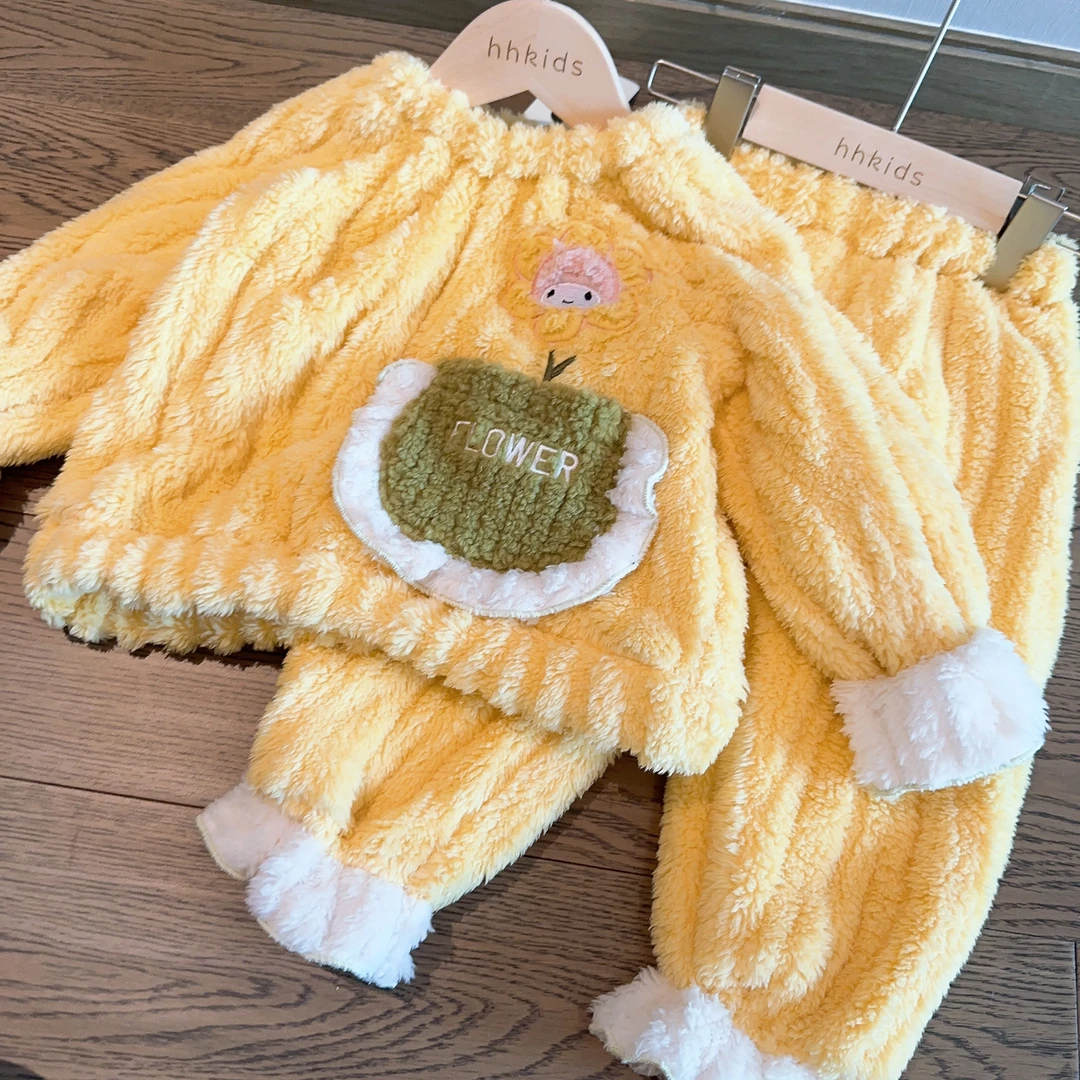 hhkids女童柔软家居服套装2025秋冬时髦带兜加厚保暖睡衣FTZ402