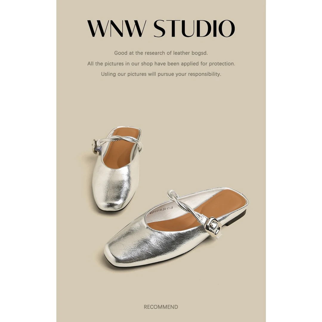 【唯女王】包头半拖鞋女夏2025新款外穿平底玛丽珍凉鞋一脚蹬单鞋