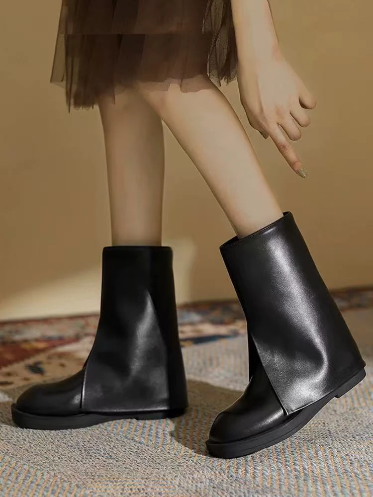 Wt60-1短筒靴子女辣妹百搭瘦瘦靴平底裤管靴潮薄绒
