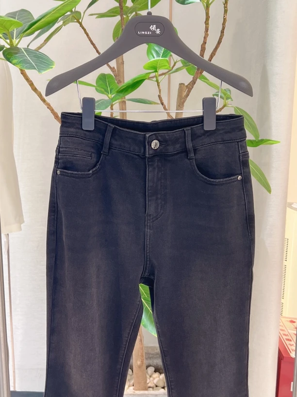 LINGZI/领姿高腰微喇牛仔裤LZ170607
