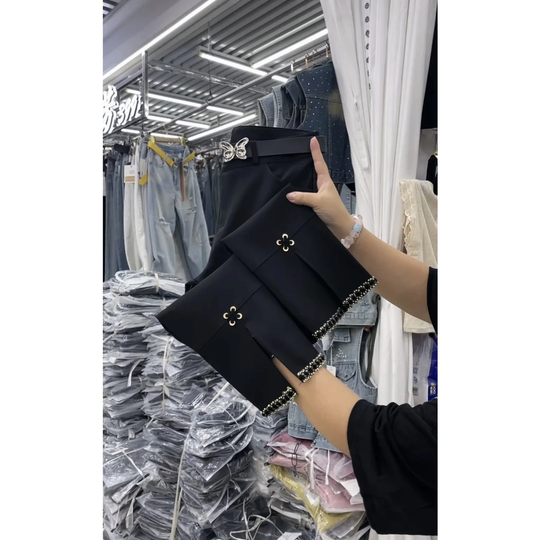 烟管裤2025新款高档黑色四面弹直筒裤子爆款百搭显瘦九分西装裤女