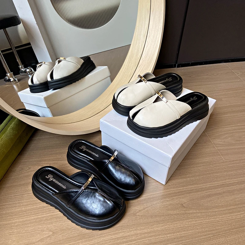 欧洲站厚底包头半拖鞋女夏季外穿2025新款时尚百搭一脚女鞋休闲鞋