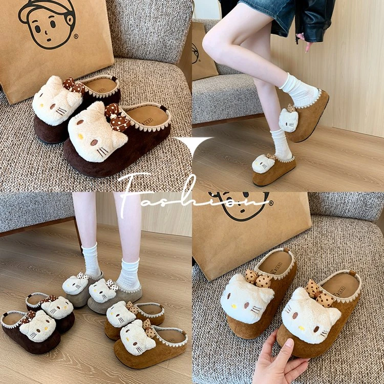 可爱凯蒂猫勃肯鞋包头半拖鞋女2025秋季新款内增高厚底刺绣博秋冬