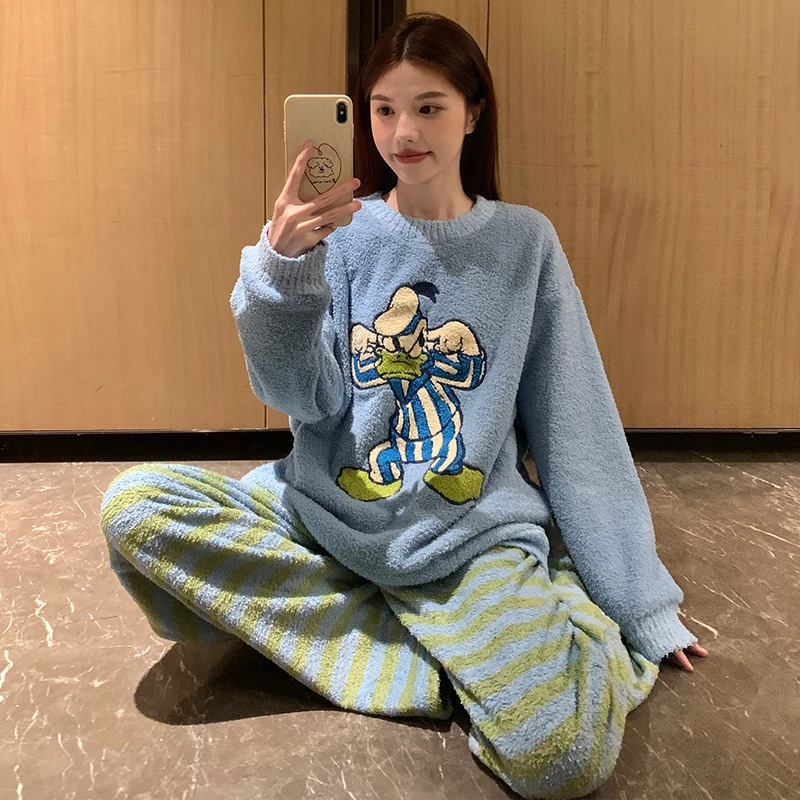 女大童睡衣秋冬季珊瑚绒加绒加厚卡通高中初中学生女孩毛绒家居服