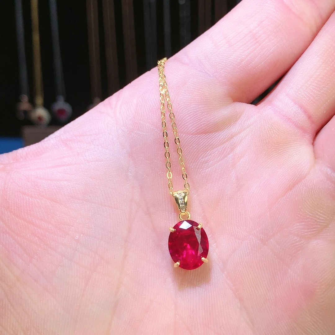 红宝石吊坠(赠链)银S925镶嵌