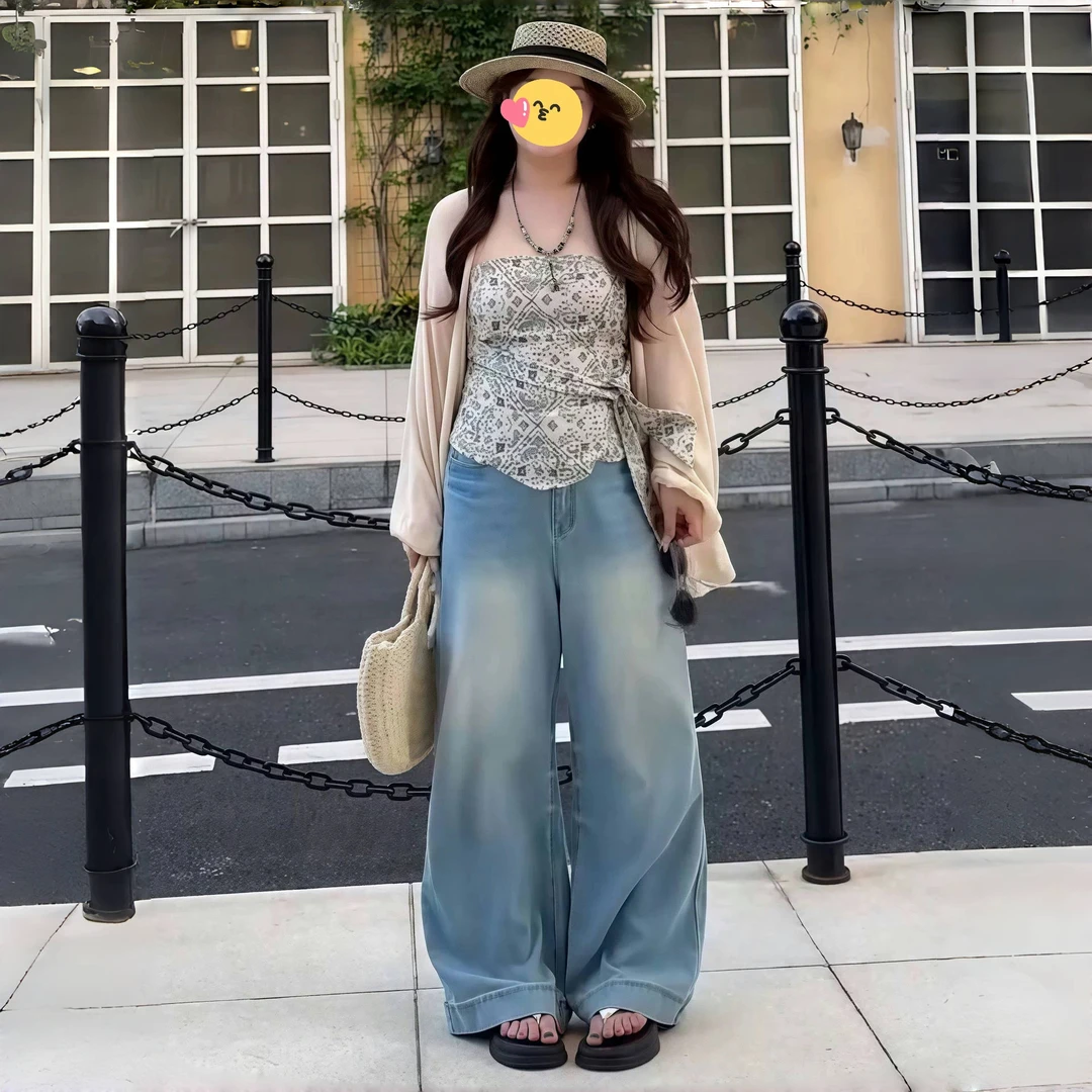 大码胖MM老钱风复古抹胸背心女夏2025新款薄款防晒开衫上衣两件套