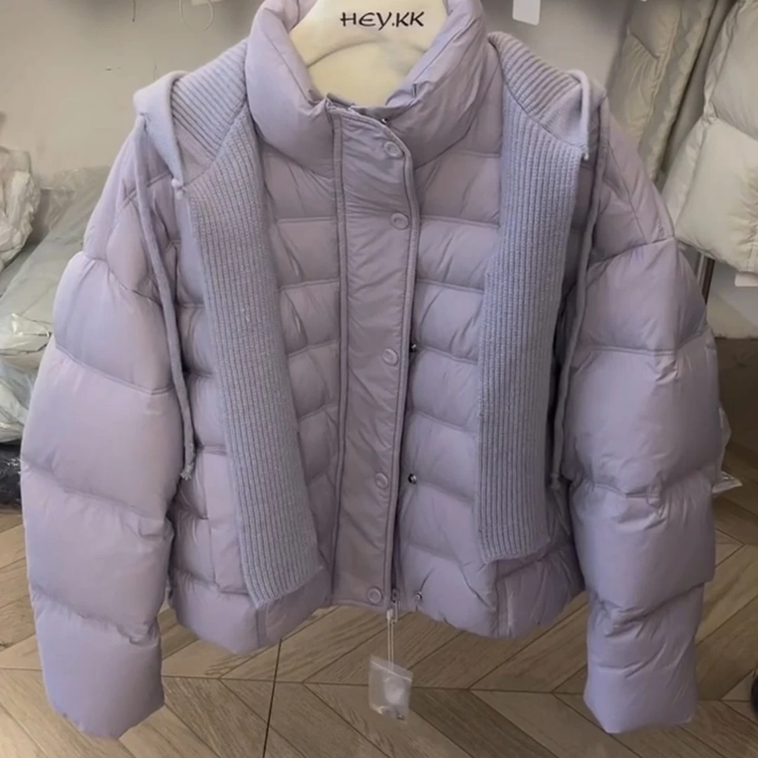 紫色泡芙排骨羽绒服女2025冬季新款小个子韩系连帽高级感90白鸭绒
