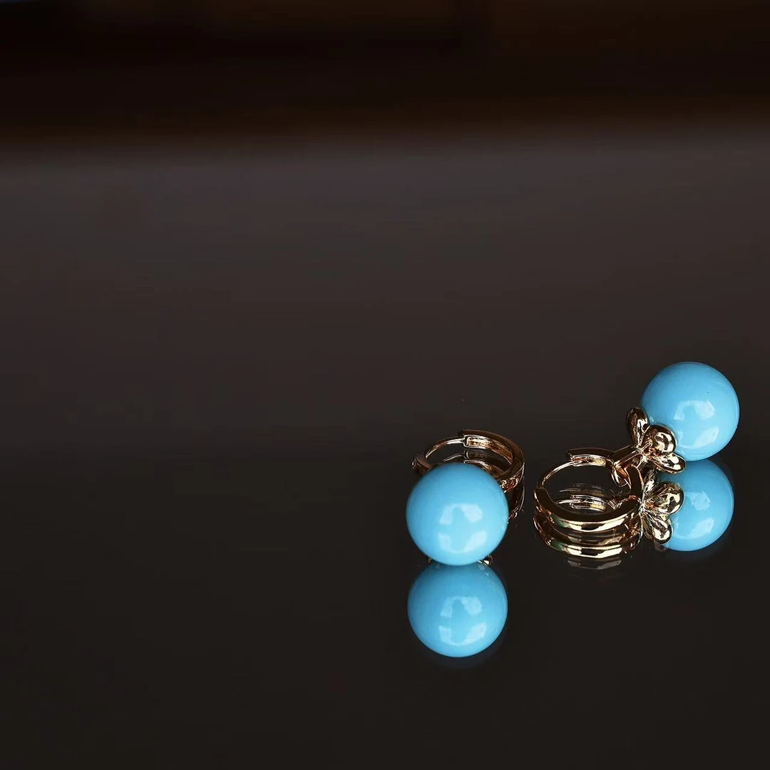 铜合金耳饰 Opera【云盖 松蓝宝球耳扣】高瓷蓝质地细腻小耳扣