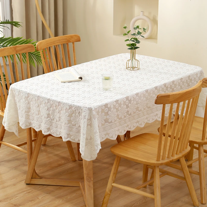 白色蕾丝桌布轻奢高级圆桌正方形台布茶几床头柜沙发冰箱防尘盖布