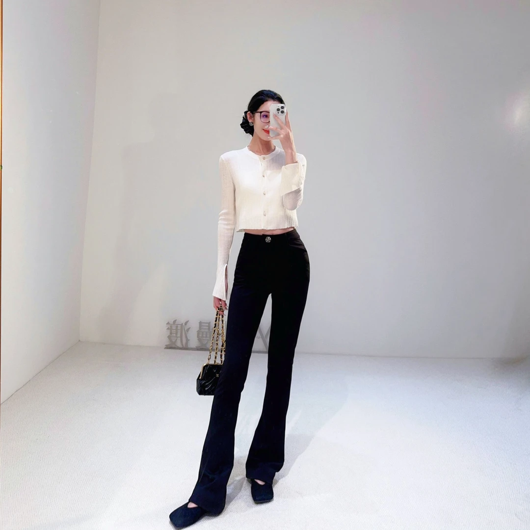 嫚渡2025春季新款高腰紧身弹力显瘦显高微喇叭拖地长裤马蹄裤