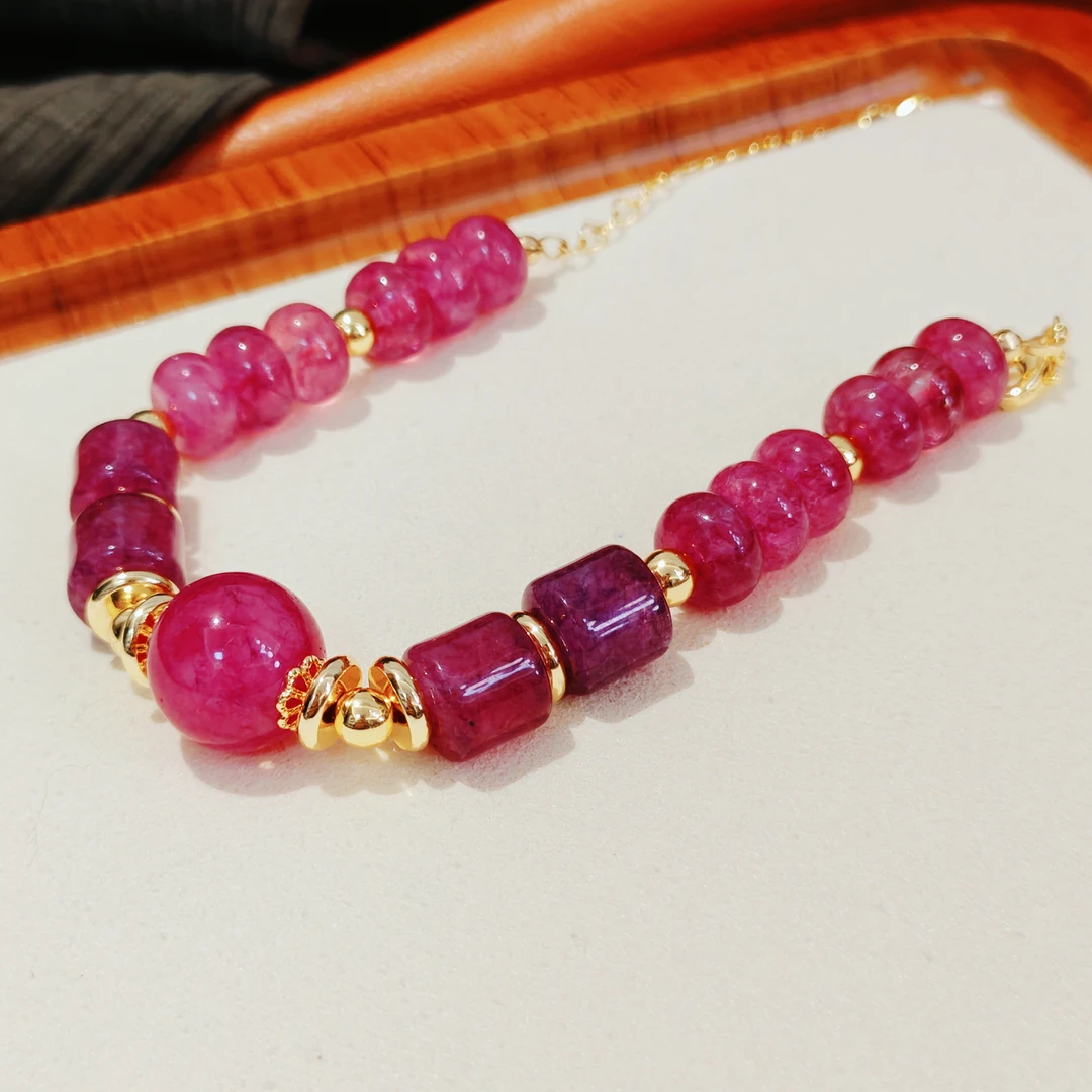 钛钢石英石手链 时尚百搭轻奢国风民族气质紫粉色手链SL540