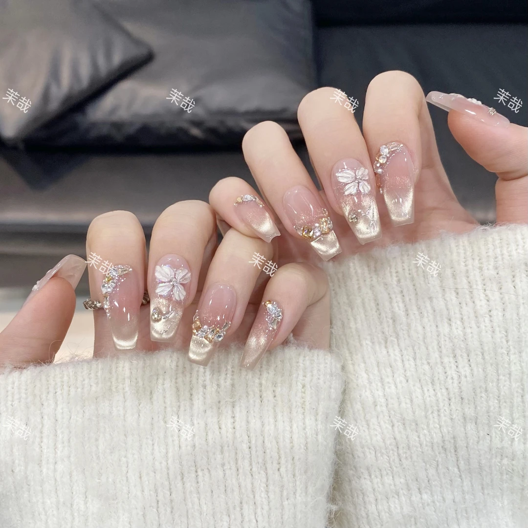 茉哉【花瓣月影】纯手工定制美甲拆卸穿戴甲A3534m