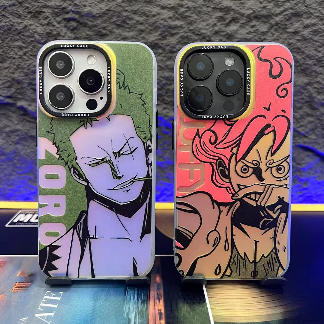 新款索隆路飞-IMD镭射-个性时尚极光渐变耐磨抗刮防指纹手机壳