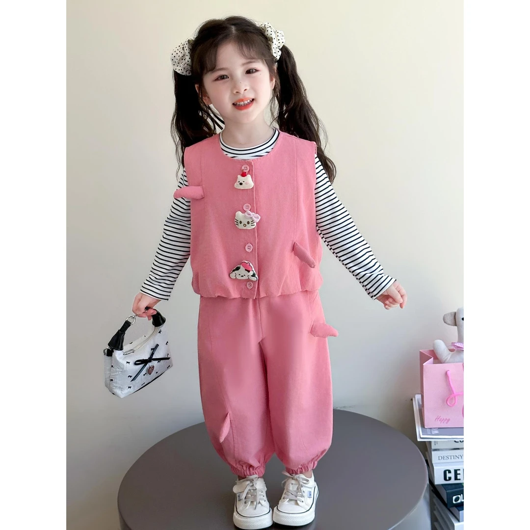 MK&UR.BV女童马甲套装春秋季2025新款女宝宝洋气时髦秋装三件套