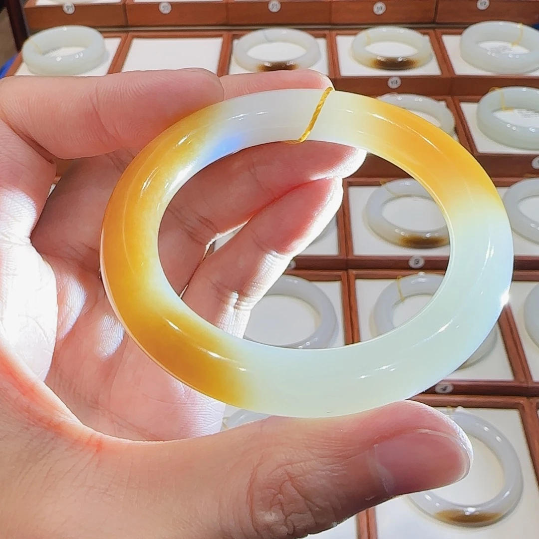 和田玉未镶嵌手镯且末胖圆双口糖53 54 55