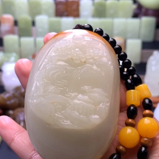 石材方解石手把件