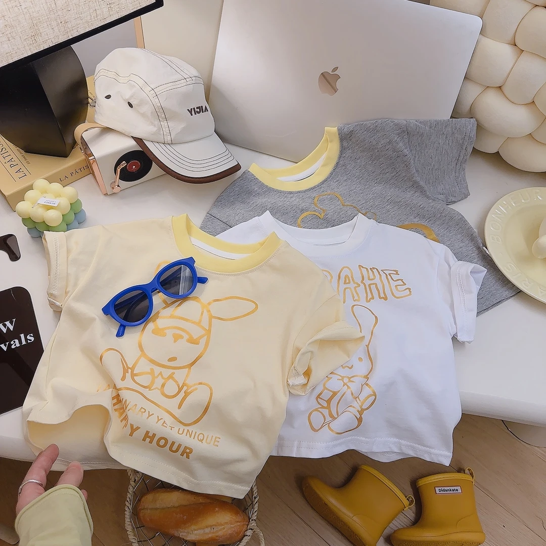 儿童短袖T恤夏装2025新款宽松韩版卡通上衣洋气卡通短袖.