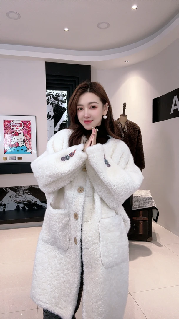 新款冬装圆领立领长款纯色厚款女毛呢外套百搭秋冬