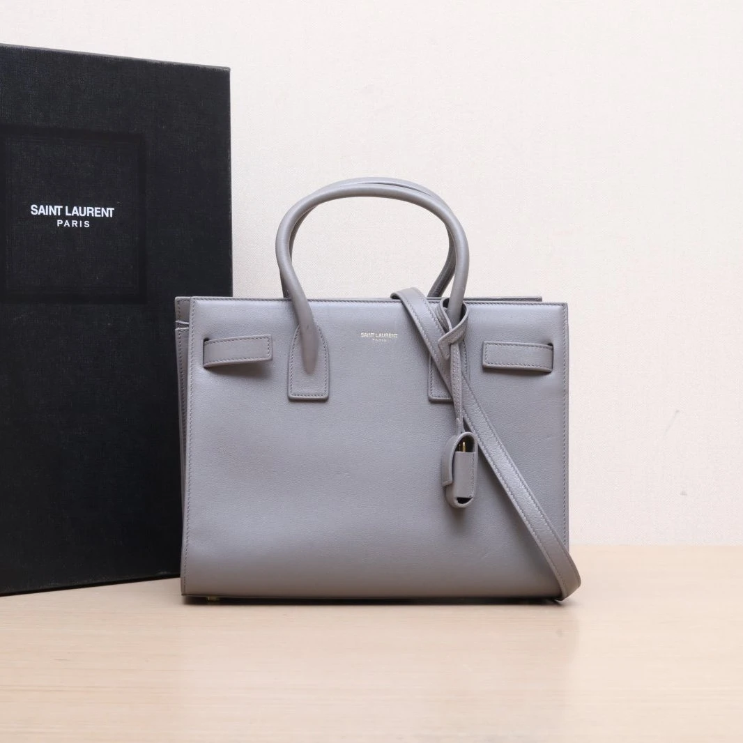 95新 YSL/圣罗兰 小花攀攀风琴包 中号 26 灰色