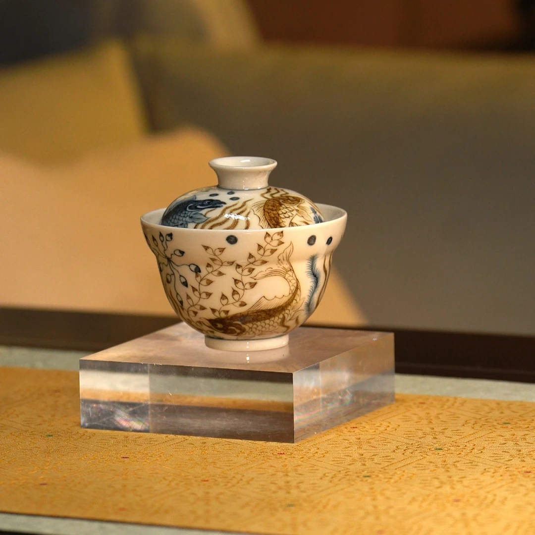 LQT立勤堂釉里金和气鱼藻盖碗YLJ-GW-152