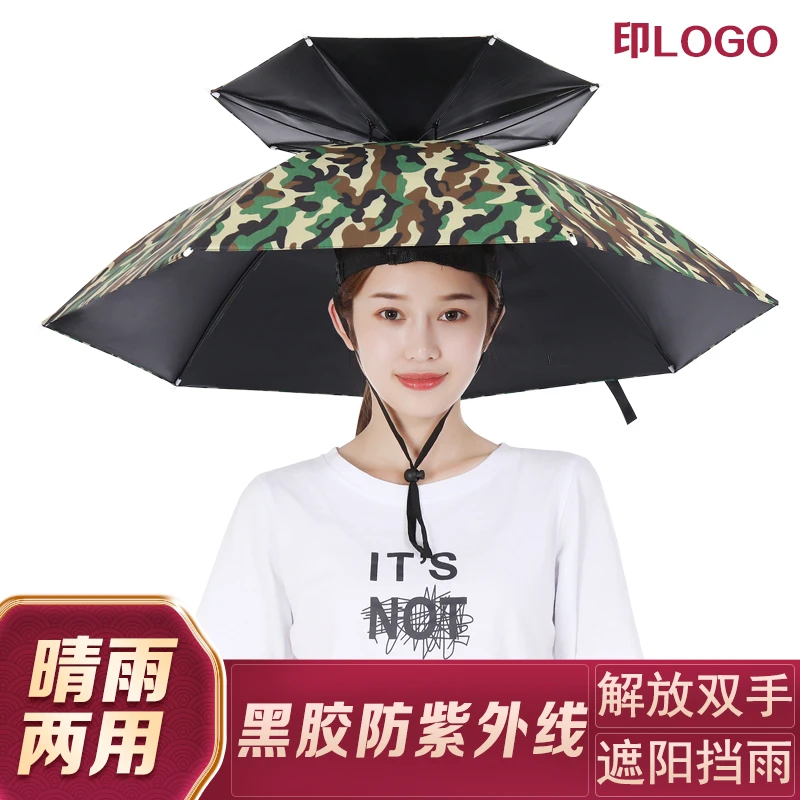 伞帽头戴式雨伞帽钓鱼头戴太阳伞户外采茶环卫防晒斗笠伞折叠大号